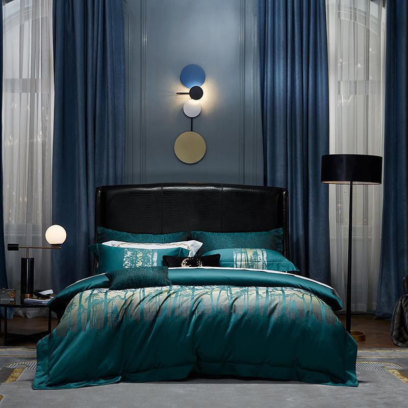 HKM-792147 Jacquard Cotton Four-Piece Bedding Set with Floral Design in Standard and Plus Sizes