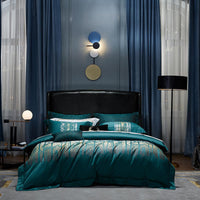 HKM-792147 Jacquard Cotton Four-Piece Bedding Set with Floral Design in Standard and Plus Sizes
