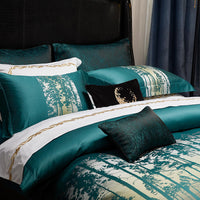 HKM-792147 Jacquard Cotton Four-Piece Bedding Set with Floral Design in Standard and Plus Sizes
