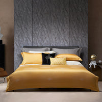 HKM-792147 Jacquard Cotton Four-Piece Bedding Set with Floral Design in Standard and Plus Sizes