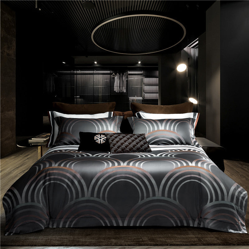 HKM-792147 Jacquard Cotton Four-Piece Bedding Set with Floral Design in Standard and Plus Sizes