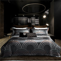 HKM-792147 Jacquard Cotton Four-Piece Bedding Set with Floral Design in Standard and Plus Sizes