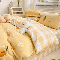 HKM-792147 Milk Velvet Plush Bed Sheet Set - Soft Polyester Cartoon Thermal Insulation - Multiple Sizes Available