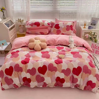 HKM-792147 Milk Velvet Plush Bed Sheet Set - Soft Polyester Cartoon Thermal Insulation - Multiple Sizes Available