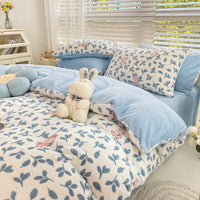 HKM-792147 Milk Velvet Plush Bed Sheet Set - Soft Polyester Cartoon Thermal Insulation - Multiple Sizes Available