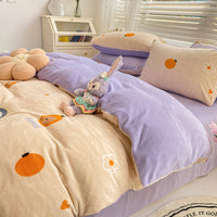 HKM-792147 Milk Velvet Plush Bed Sheet Set - Soft Polyester Cartoon Thermal Insulation - Multiple Sizes Available