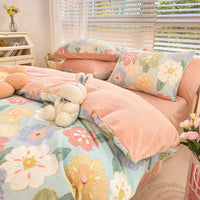 HKM-792147 Milk Velvet Plush Bed Sheet Set - Soft Polyester Cartoon Thermal Insulation - Multiple Sizes Available