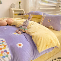 HKM-792147 Milk Velvet Plush Bed Sheet Set - Soft Polyester Cartoon Thermal Insulation - Multiple Sizes Available