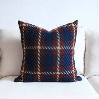 HKM-792275 Plaid Wool Pillow Cover – Elegant Cushion in Black, Red, Blue, 30x50cm & 45x45cm Sizes