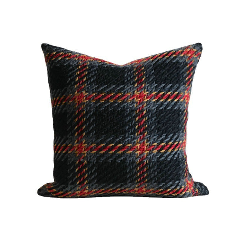 HKM-792275 Plaid Wool Pillow Cover – Elegant Cushion in Black, Red, Blue, 30x50cm & 45x45cm Sizes