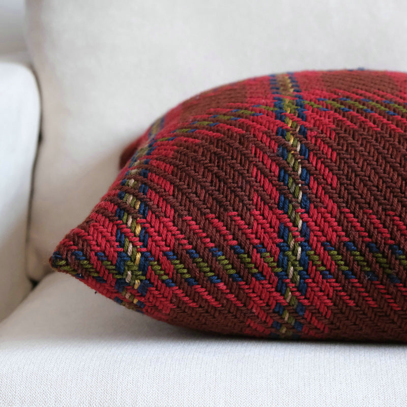 HKM-792275 Plaid Wool Pillow Cover – Elegant Cushion in Black, Red, Blue, 30x50cm & 45x45cm Sizes
