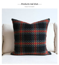 HKM-792275 Plaid Wool Pillow Cover – Elegant Cushion in Black, Red, Blue, 30x50cm & 45x45cm Sizes