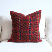 HKM-792275 Plaid Wool Pillow Cover – Elegant Cushion in Black, Red, Blue, 30x50cm & 45x45cm Sizes