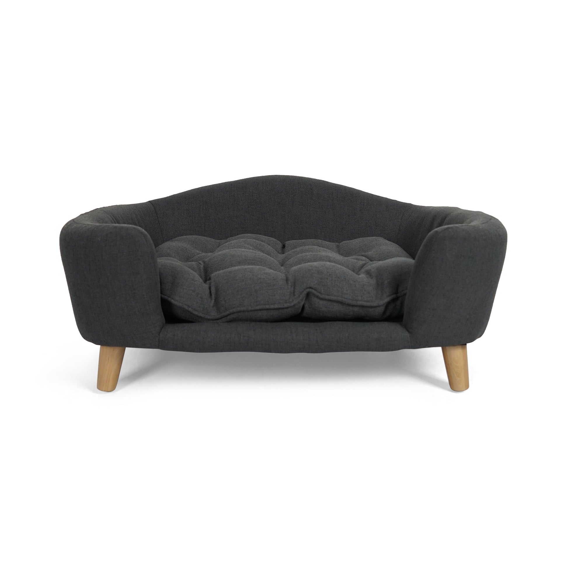 HKM-792339 Cozy Dark Gray Dog Bed with Birched Legs and Luxurious Tufted Cushions