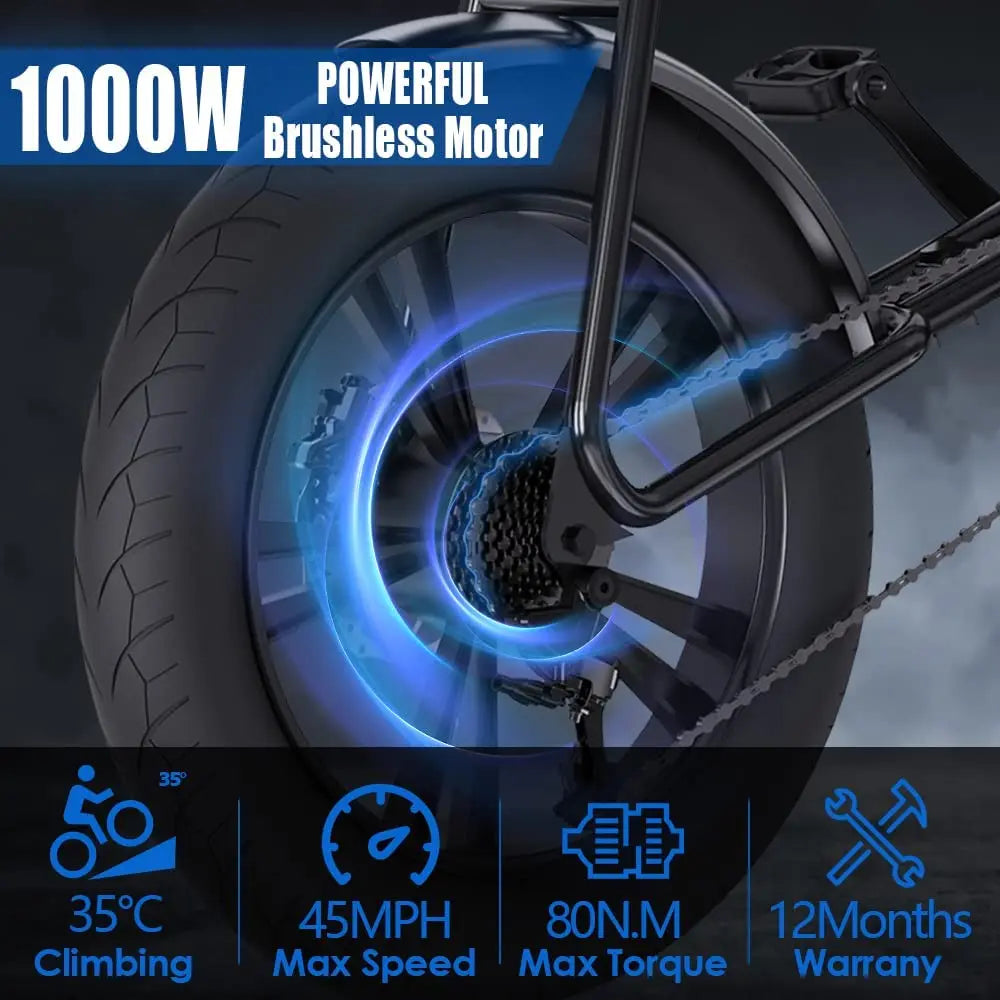 KTX-792915 48V 16Ah Electric Fat Tire Bike with 250W Motor, 7-Speed, Rear Hub, 20" Steel Frame, Disc Brakes