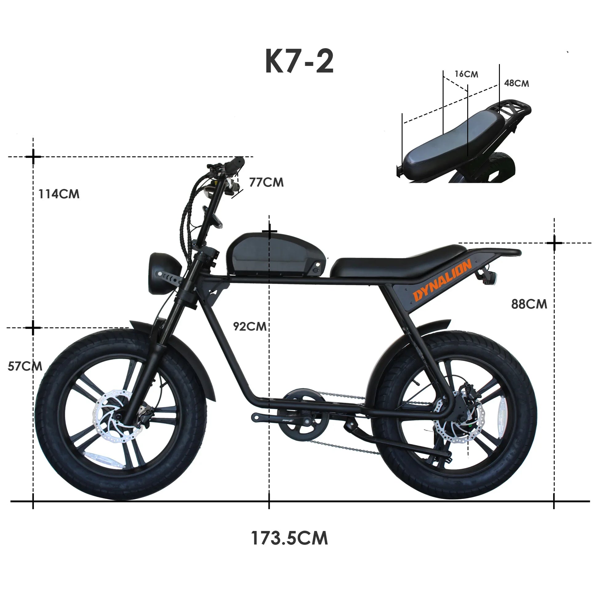 KTX-792915 48V 16Ah Electric Fat Tire Bike with 250W Motor, 7-Speed, Rear Hub, 20" Steel Frame, Disc Brakes