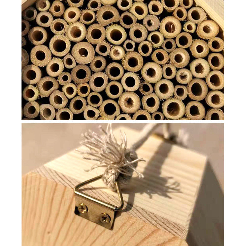 HKM-792915 Wooden Bee Breeding Box for Insects with Bamboo Tubes and Natural Habitat Features