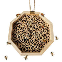 HKM-792915 Wooden Bee Breeding Box for Insects with Bamboo Tubes and Natural Habitat Features