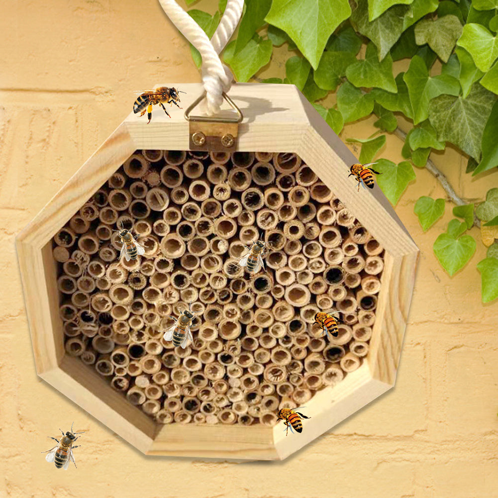 HKM-792915 Wooden Bee Breeding Box for Insects with Bamboo Tubes and Natural Habitat Features