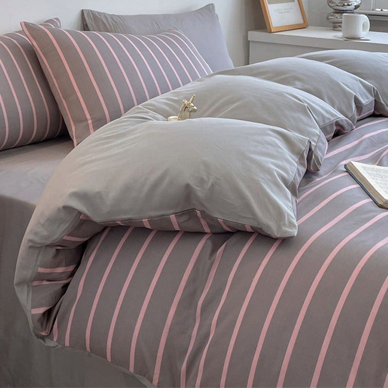 HKM-792979 Pure Cotton Four-Piece Geometric Quilt Cover Set for Beds 1.5m, 1.8m, and 2.0m