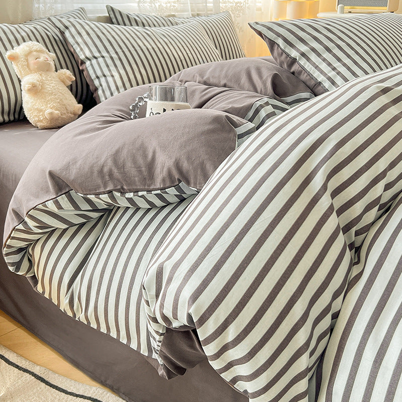 HKM-792979 Pure Cotton Four-Piece Geometric Quilt Cover Set for Beds 1.5m, 1.8m, and 2.0m