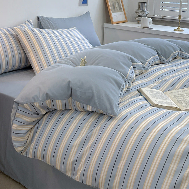 HKM-792979 Pure Cotton Four-Piece Geometric Quilt Cover Set for Beds 1.5m, 1.8m, and 2.0m