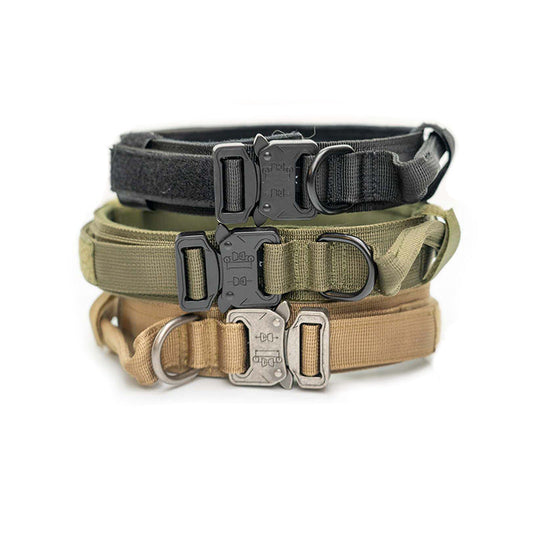 HKM-792979 Tactical Nylon Dog Collar for Large Dogs - Adjustable Sizes M, L, XL in Black, Army Green, Khaki