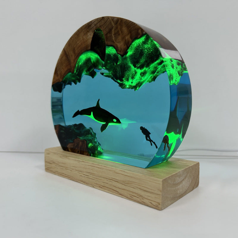 HKM-793107 Resin Diver Ocean Night Light - Solid Wood and Resin Decorative Accent
