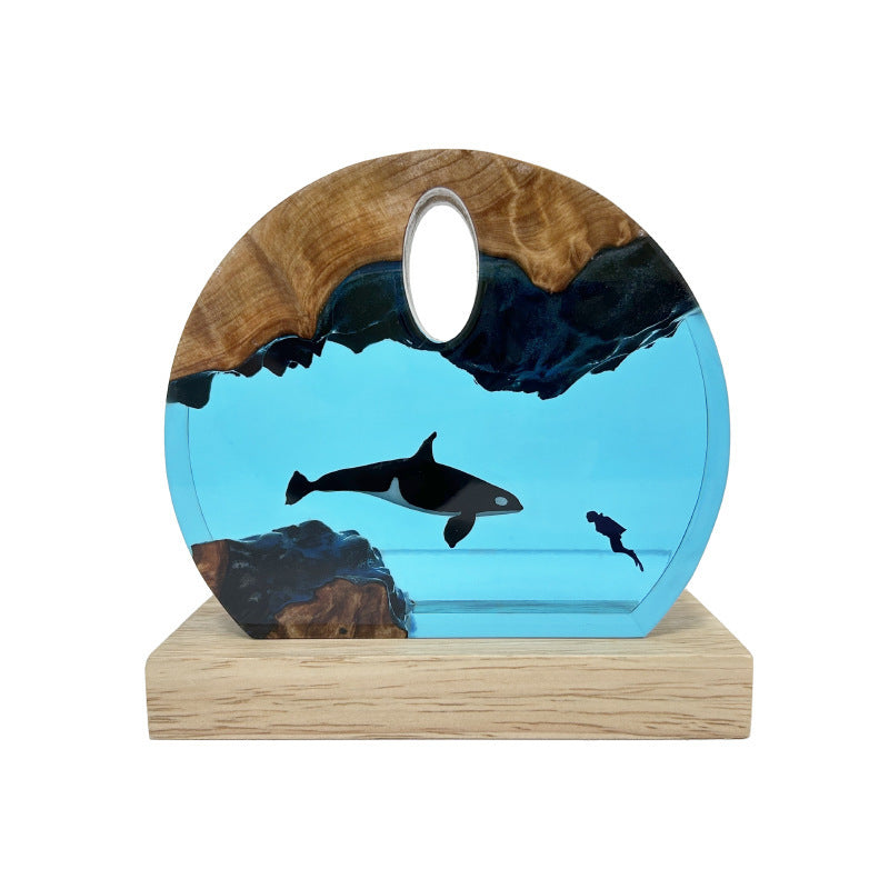 HKM-793107 Resin Diver Ocean Night Light - Solid Wood and Resin Decorative Accent