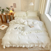 HKM-793299 Lace Pleated Washed Cotton Four-Piece Bedding Set for Various Bed Sizes