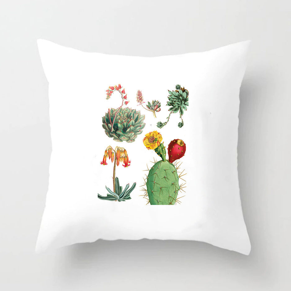 HKM-793363 Soft Cactus Print Linen Cushion Cover 45cm x 45cm for Home Decor and Sofa Use
