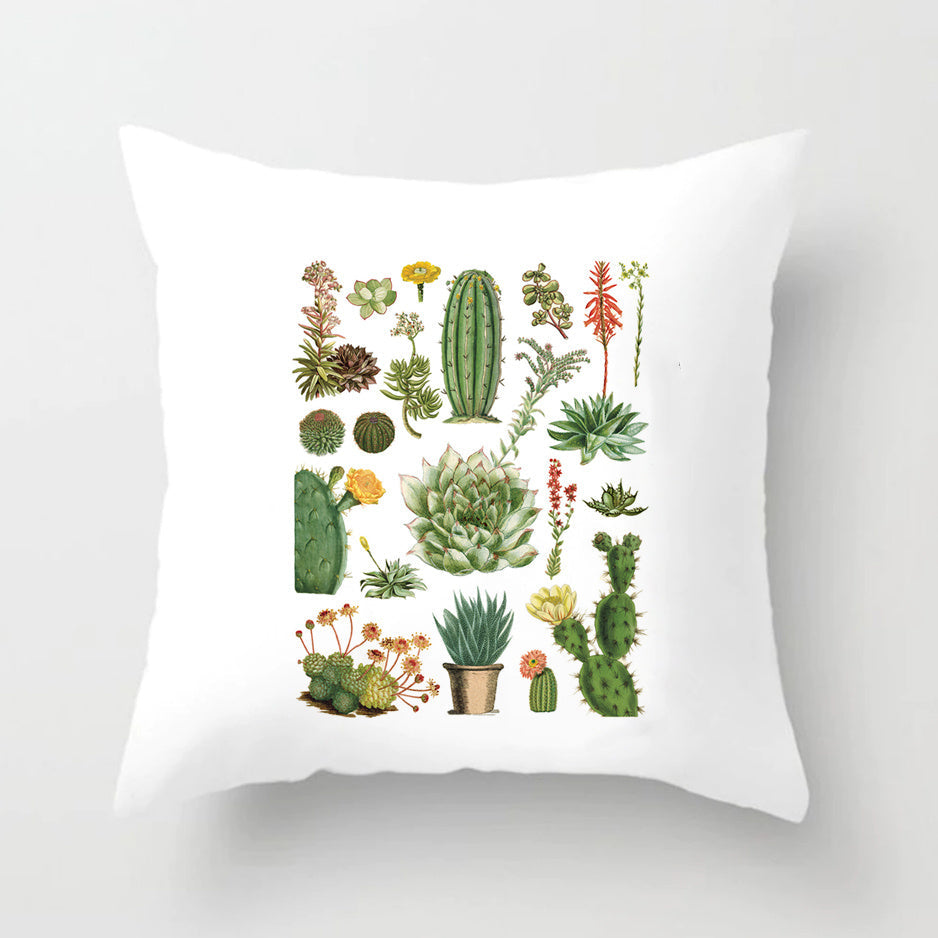 HKM-793363 Soft Cactus Print Linen Cushion Cover 45cm x 45cm for Home Decor and Sofa Use