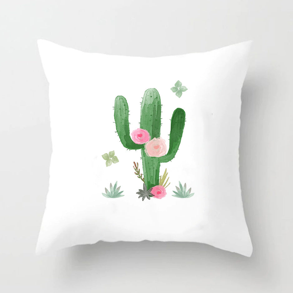 HKM-793363 Soft Cactus Print Linen Cushion Cover 45cm x 45cm for Home Decor and Sofa Use