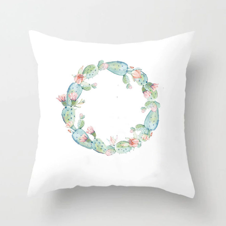 HKM-793363 Soft Cactus Print Linen Cushion Cover 45cm x 45cm for Home Decor and Sofa Use