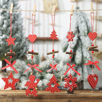 HKM-793427 Creative Red Polka Dot Wooden Christmas Ornaments - Star, Heart, Angel, Tree, Snowflake