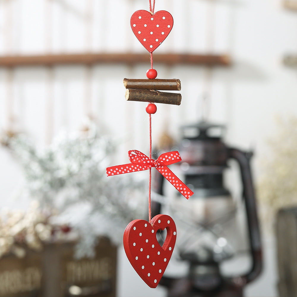 HKM-793427 Creative Red Polka Dot Wooden Christmas Ornaments - Star, Heart, Angel, Tree, Snowflake