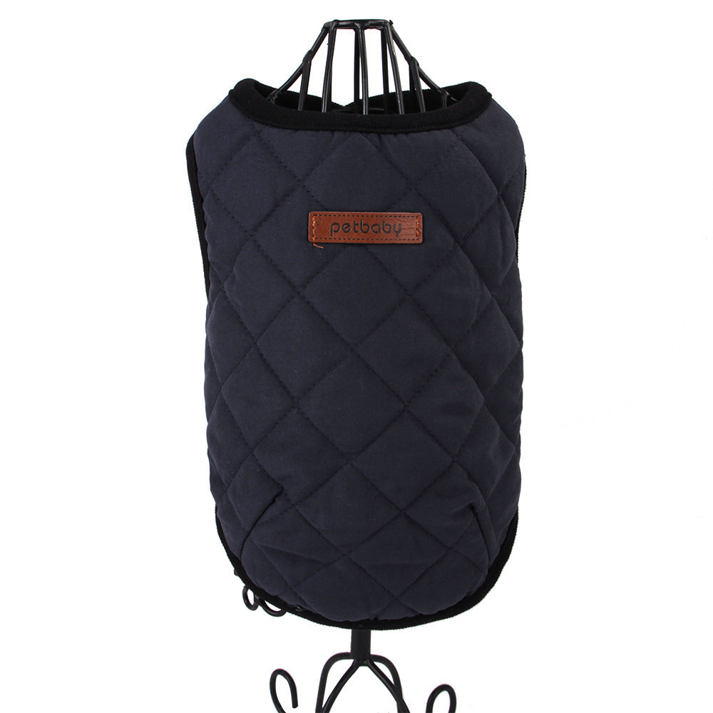 HKM-793555 Cozy Plaid Brushed Polar Fleece Pet Vest in Dark Blue and Beige - Small, Medium, Large Sizes Available