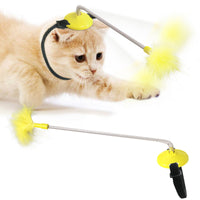 HKM-793619 Funny Cat Feather Teaser Stick – Engaging Toy for Playful Kittens in Lake Blue, Yellow, Pink, and American Blue