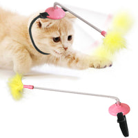 HKM-793619 Funny Cat Feather Teaser Stick – Engaging Toy for Playful Kittens in Lake Blue, Yellow, Pink, and American Blue