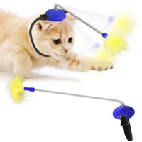 HKM-793619 Funny Cat Feather Teaser Stick – Engaging Toy for Playful Kittens in Lake Blue, Yellow, Pink, and American Blue