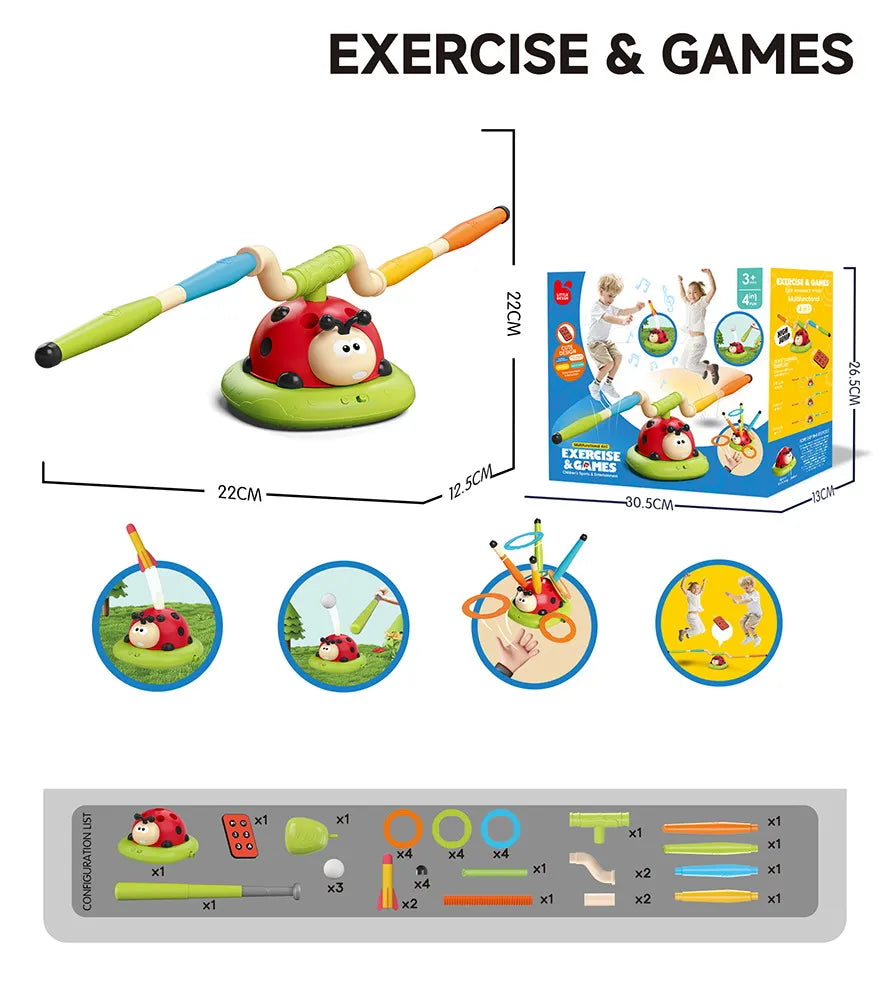 HKM-793939 3 in 1 Educational Insect Jump Rope, Rocket Launcher & Ring Toss Game for Outdoor Fun