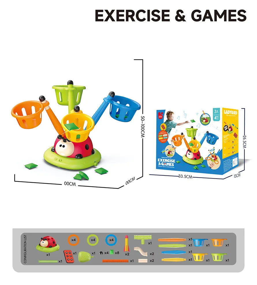 HKM-793939 3 in 1 Educational Insect Jump Rope, Rocket Launcher & Ring Toss Game for Outdoor Fun