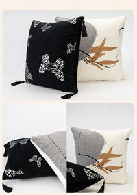 HKM-793939 Antique Style Square Chenille Cushion with Embroidered Design - 45x45cm