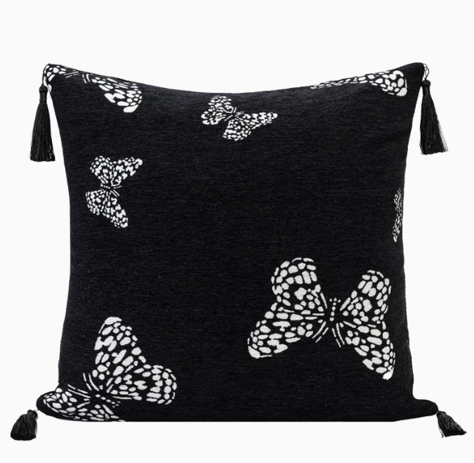 HKM-793939 Antique Style Square Chenille Cushion with Embroidered Design - 45x45cm