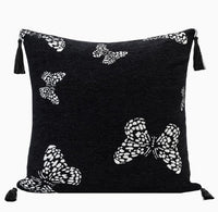 HKM-793939 Antique Style Square Chenille Cushion with Embroidered Design - 45x45cm