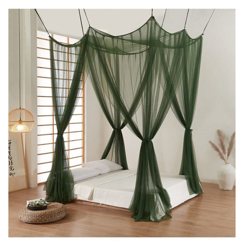 HKM-793939 Universal Palace Mosquito Net for Single & Double Beds - Four Openings, Dark Green, Easy Installation