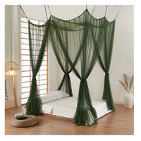 HKM-793939 Universal Palace Mosquito Net for Single & Double Beds - Four Openings, Dark Green, Easy Installation