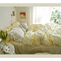 HKM-794131 Four-Piece Washed Cotton Bedding Set - Korean Style with Pleated Design for 1.5m Bed