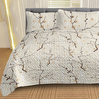 HKM-794131 Minimalist Tree Branch Patterned Quilt Set with 2 Pillow Shams in Multiple Sizes for All Season Use