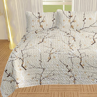 HKM-794131 Minimalist Tree Branch Patterned Quilt Set with 2 Pillow Shams in Multiple Sizes for All Season Use